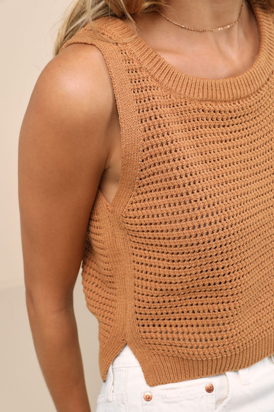 Lulus Get The Look Tan Loose Knit Sweater Tank Top In Tan