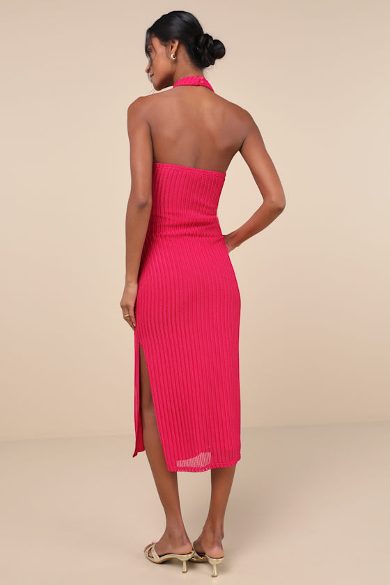 Poised Attitude Berry Pink Halter Cutout Twist-Front Midi Dress 2