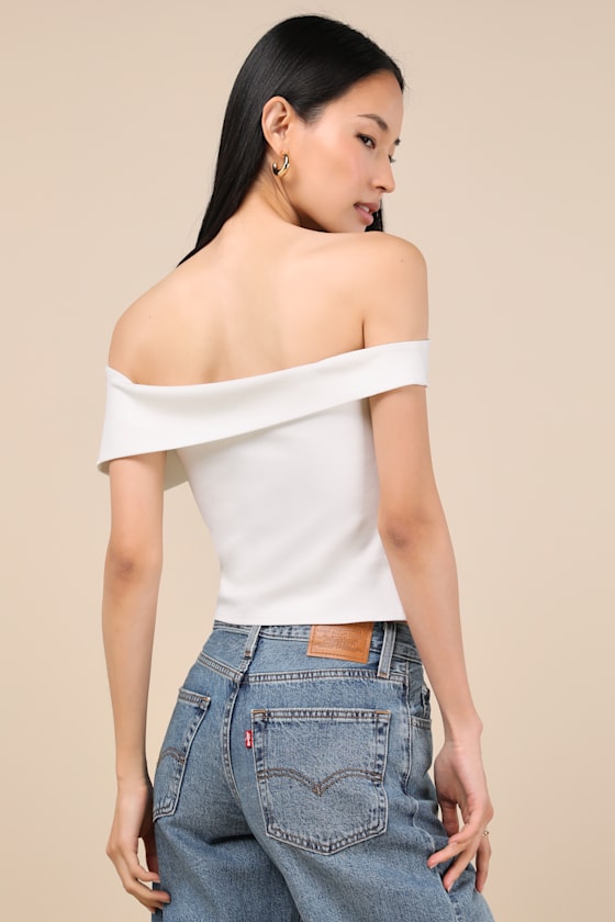 Lulus Lorina White Asymmetrical Off-the-shoulder Top In White