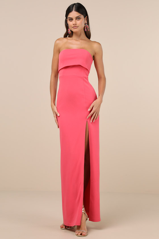 Lulus Classy Consideration Coral Pink Strapless Maxi Dress In Coral Pink