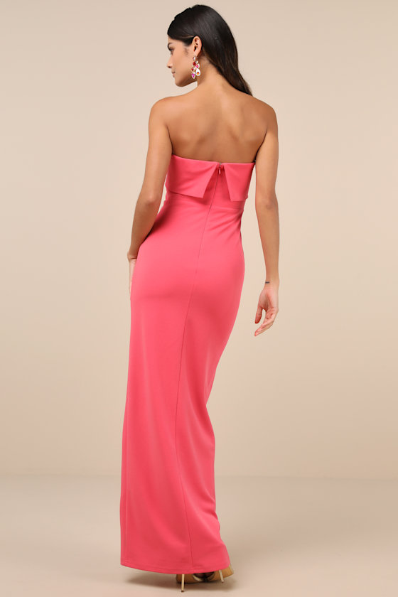 Lulus Classy Consideration Coral Pink Strapless Maxi Dress In Coral Pink