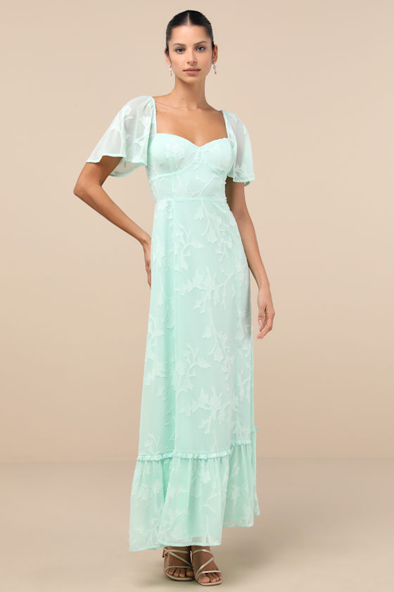 Lulus Tailor Made For You Mint Green Jacquard Lace-up Maxi Dress In Mint Green