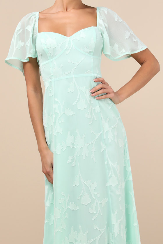 Lulus Tailor Made For You Mint Green Jacquard Lace-up Maxi Dress In Mint Green
