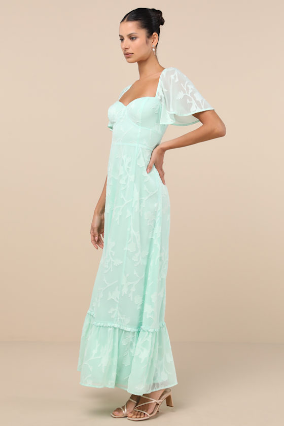 Lulus Tailor Made For You Mint Green Jacquard Lace-up Maxi Dress In Mint Green