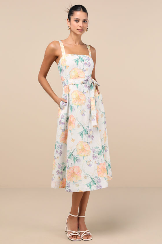 Lulus Sunny Posture Light Mint Floral Sleeveless Midi Dress In Green