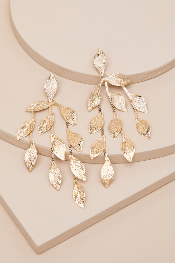 Lulus Folia Gold Leaf Statement Earrings In Gold