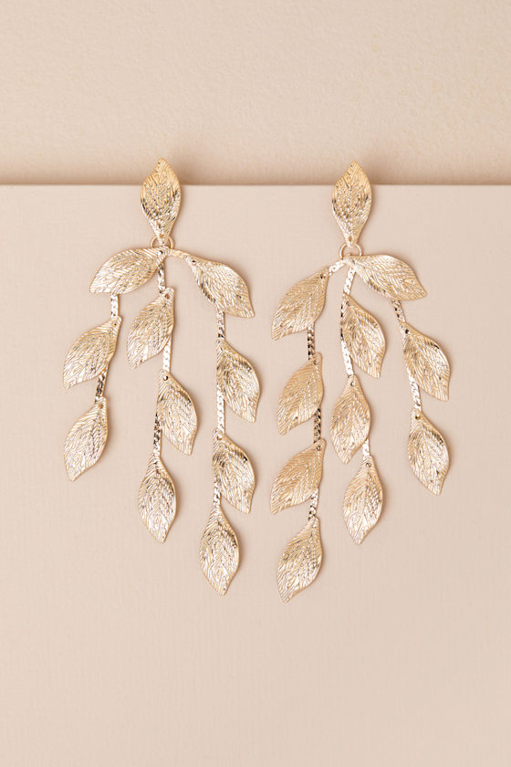 Lulus Folia Gold Leaf Statement Earrings In Gold