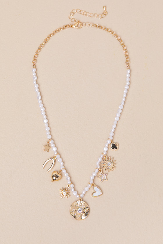 Shop Lulus Laeta Gold And White Pearl Charm Necklace