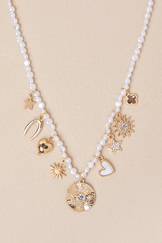 Shop Lulus Laeta Gold And White Pearl Charm Necklace