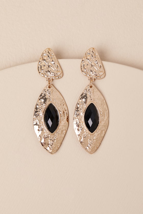 LULUS FERAY GOLD AND BLACK HAMMERED DROP EARRINGS