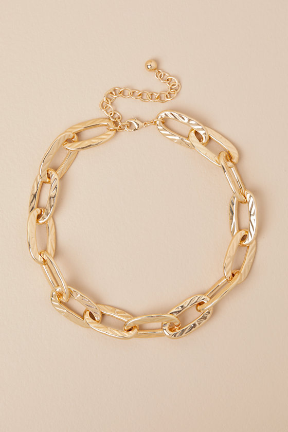 LULUS ZAHRA GOLD TEXTURED CHAIN LINK NECKLACE