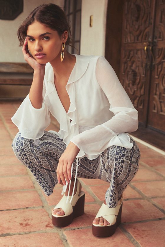 white chiffon ruffle blouse