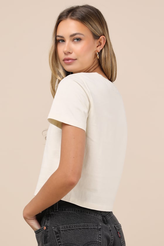 Lulus Kamilia Cream Strawberry Graphic Baby Tee In White