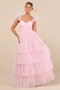 Fabulous Poise Light Pink Tulle Ruffled Tiered Maxi Dress 1