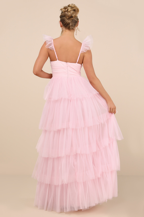 Fabulous Poise Light Pink Tulle Ruffled Tiered Maxi Dress 2