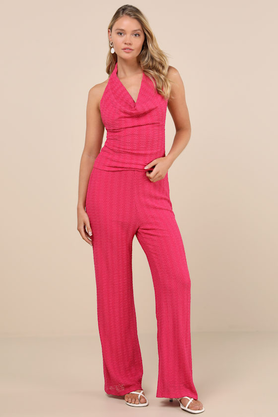 LULUS COVE FUCHSIA TEXTURED HIGH-RISE PANTS