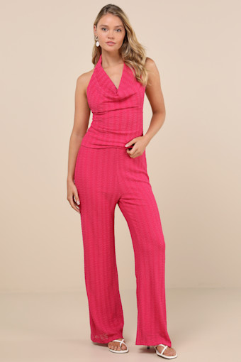 Cove Fuchsia Textured High-Rise Pants 1