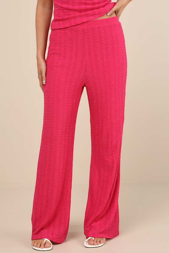 LULUS COVE FUCHSIA TEXTURED HIGH-RISE PANTS