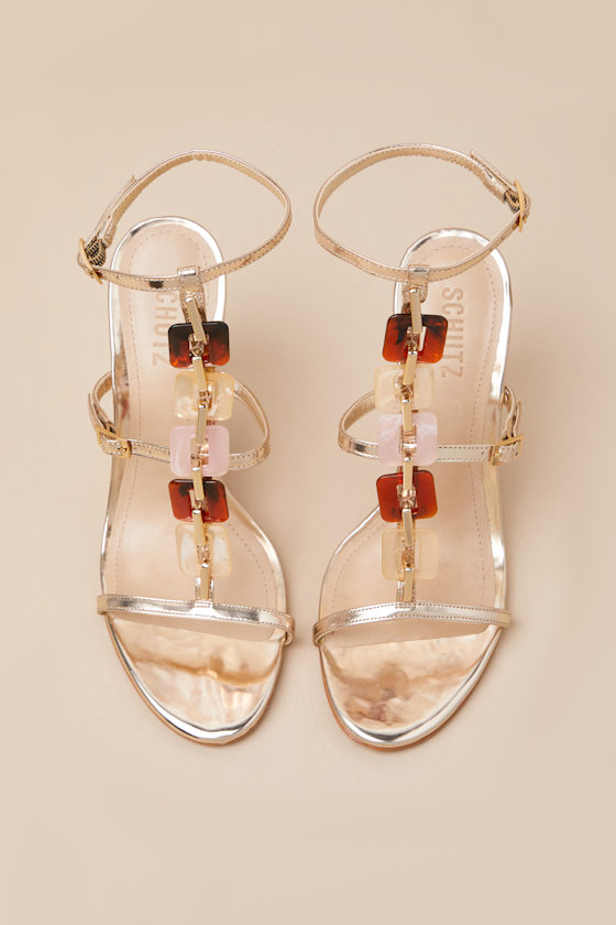 Schutz Cassandra Platina Metallic Ankle Strap High Heel Sandals In Gold