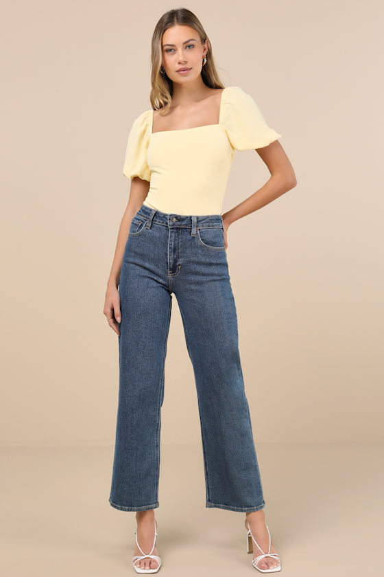 Lulus Abundance Of Love Yellow Textured Puff Sleeve Tie-back Bodysuit In Yellow