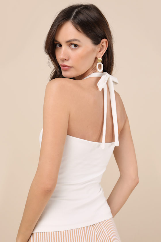 Lulus Ikuye Ivory Ruched Halter Top In Ivory
