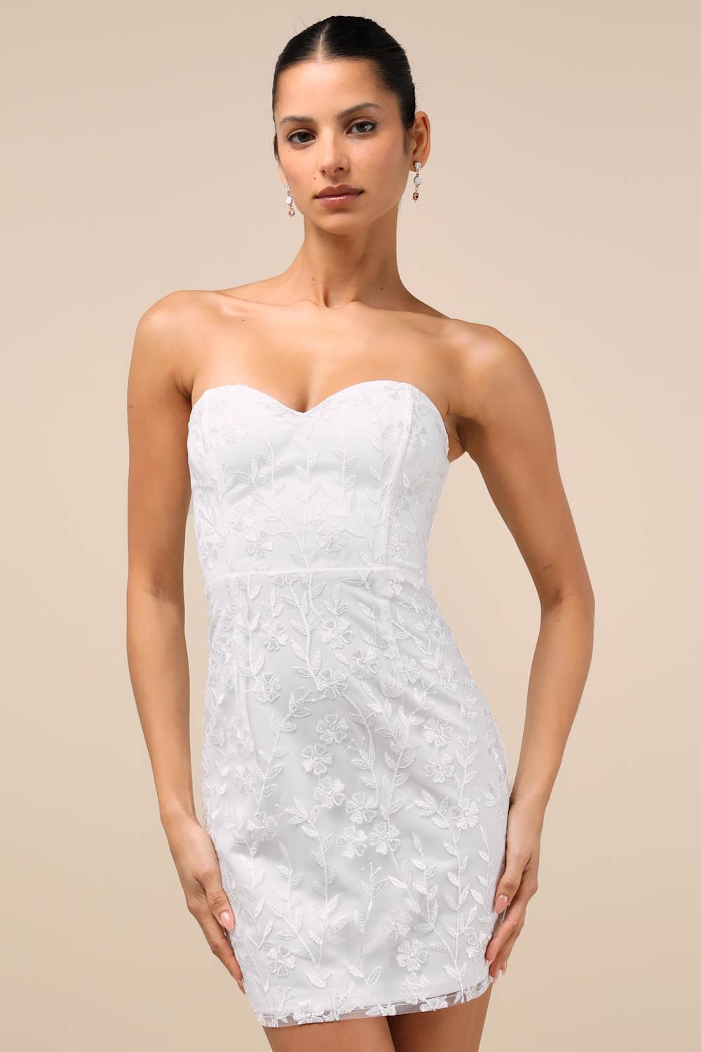 Exquisite Sensation White Embroidered Strapless Mini Dress