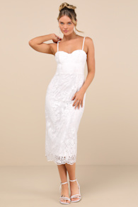 Brittley White Embroidered Bustier Midi Dress