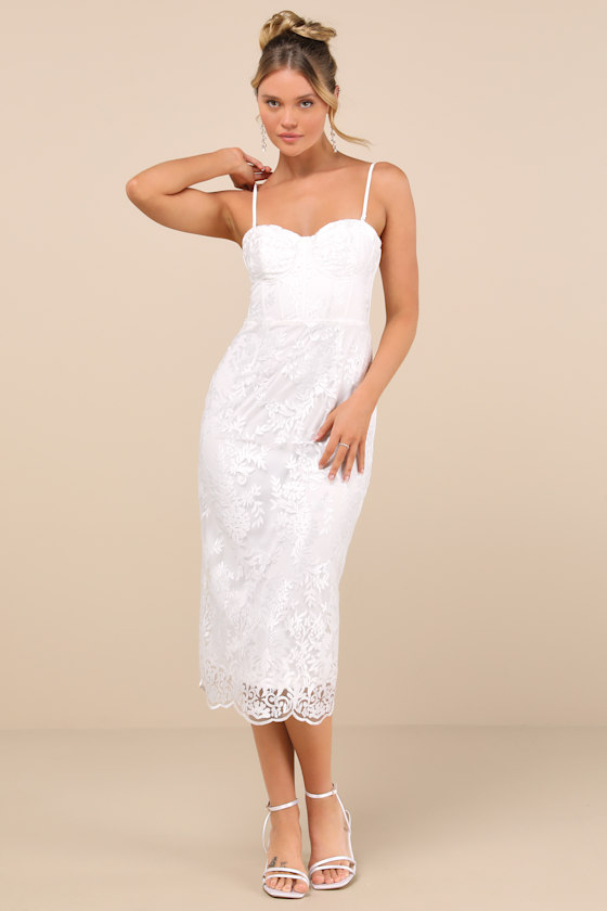 Brittley White Embroidered Bustier Midi Dress 2