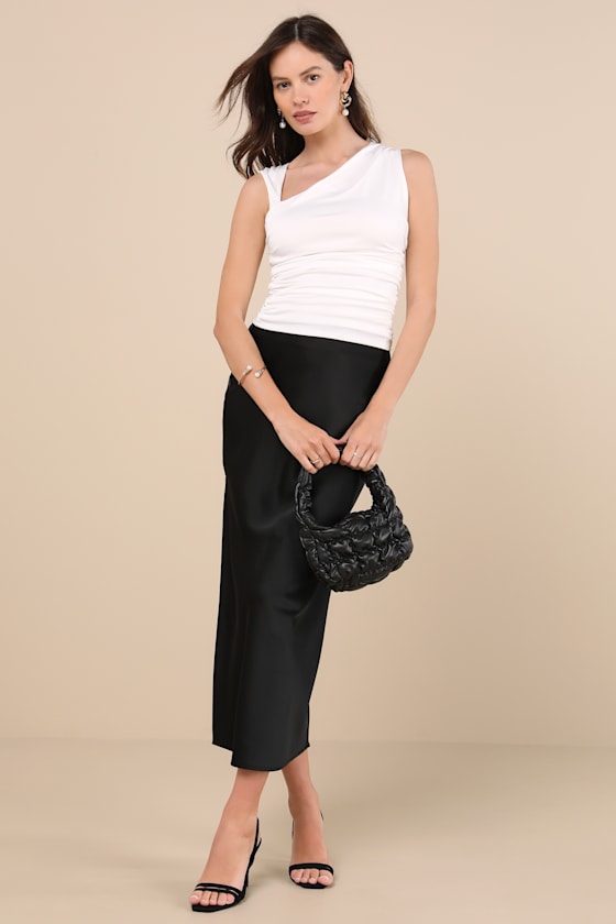 Lulus Ikuko Ivory Asymmetrical Ruched Sleeveless Top In Ivory