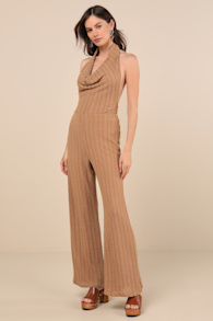 Cove Light Brown Textured High-Rise Pants 2