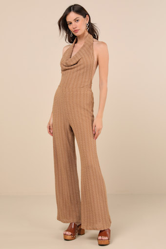 Cove Light Brown Textured High-Rise Pants 2