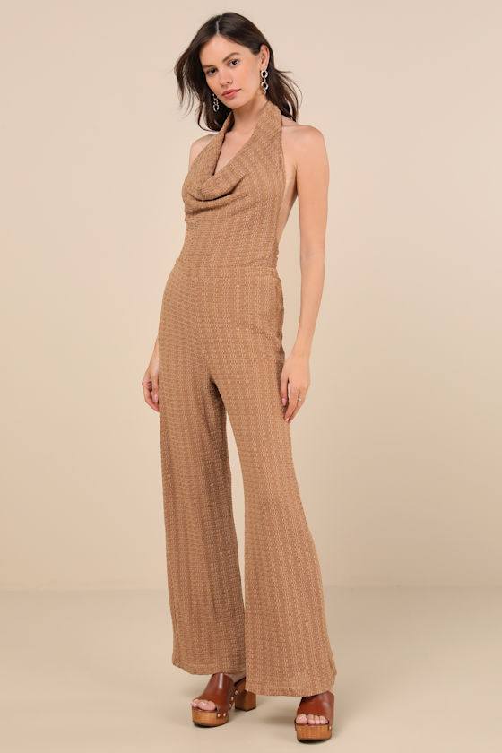 Cove Light Brown Textured High-Rise Pants 2