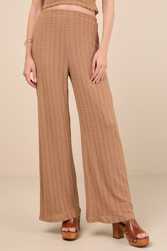 Lulus Cove Light Brown Textured High-rise Pants In Light Brown