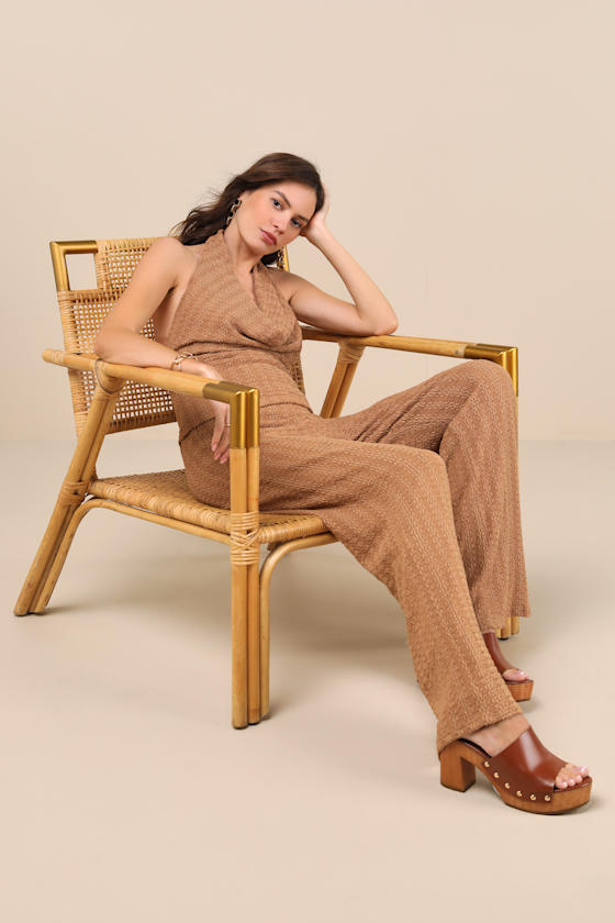 Lulus Cove Light Brown Textured High-rise Pants In Light Brown
