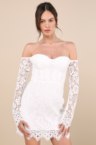 Aalia White Crochet Lace Off-The-Shoulder Mini Dress