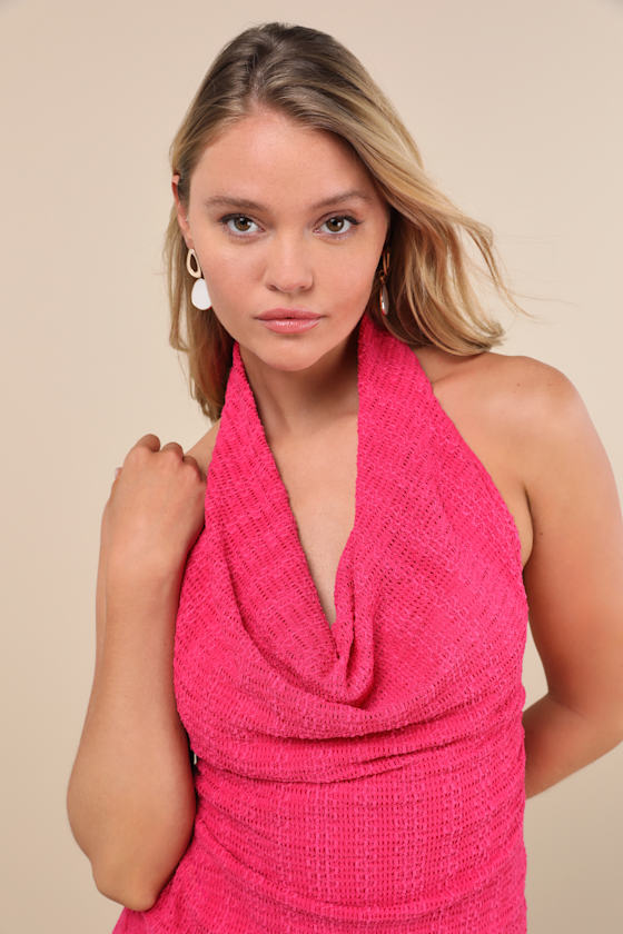 Cove Fuchsia Textured Cowl Halter Top 1