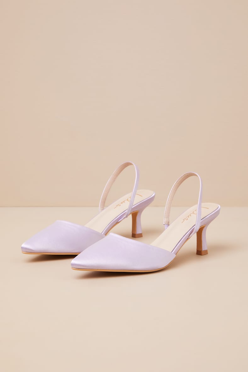 Leith Lavender Satin Kitten Heel Slingback Pumps