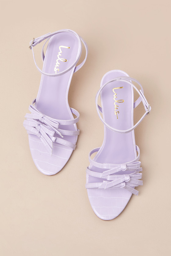 Lulus Devereux Lilac Croc-embossed Bow High Heel Sandals In Lilac