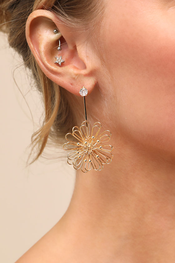 Byrony Gold Flower Drop Earrings 4