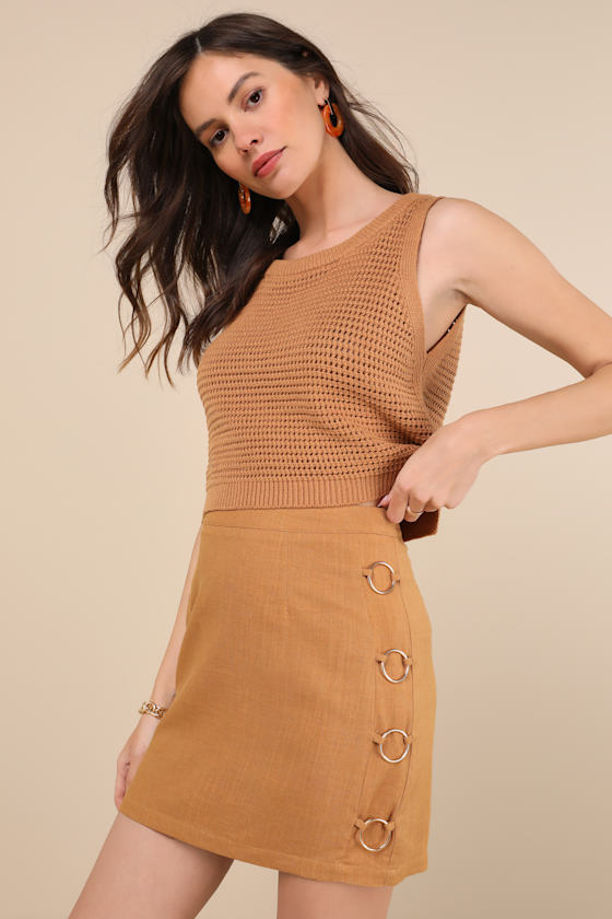 Fedra Light Brown Ring High-Rise Mini Skirt 2