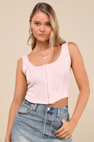 Elmarie Light Pink Rickrack Hook-and-Eye Crop Tank Top 2