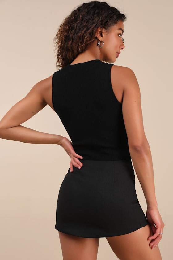 Lulus Jalani Black Ribbed Cutout Sleeveless Bodysuit In Black