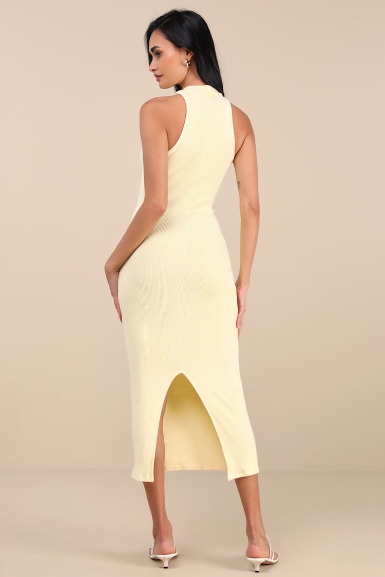 Essentially Sweet Light Yellow Ribbed Sleeveless Midi Dress