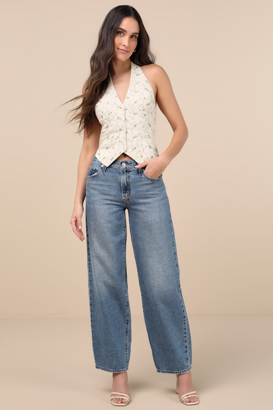 Lulus Jacquelle Cream Floral Embroidered Halter Vest Top In White