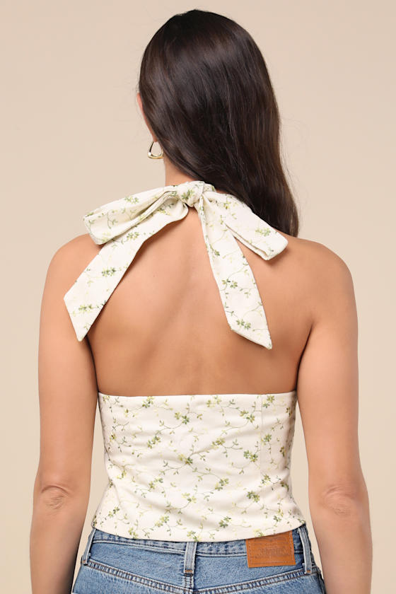 Lulus Jacquelle Cream Floral Embroidered Halter Vest Top In White