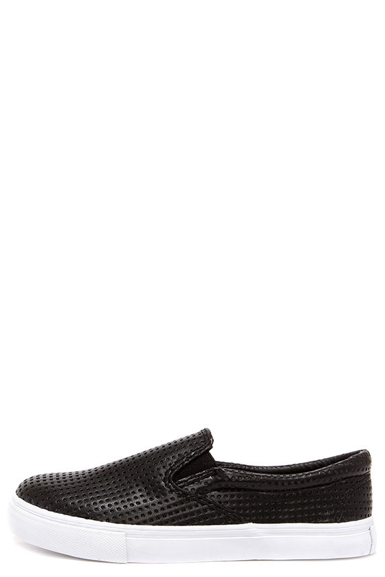 black perforated slip on sneakers