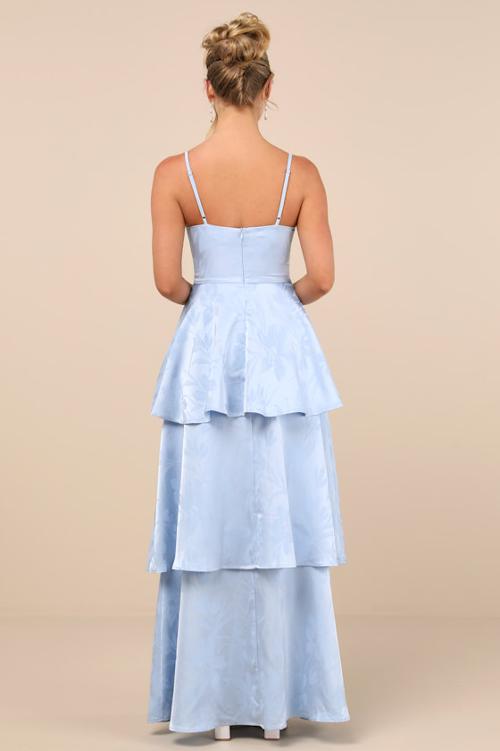 Prigette Light Blue Jacquard Tiered Maxi Dress - thumbnail 3
