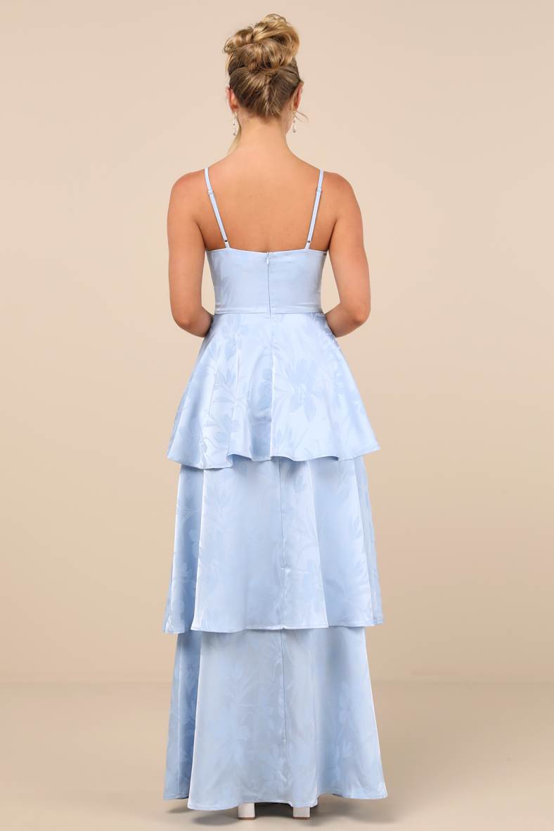 Prigette Light Blue Jacquard Tiered Maxi Dress