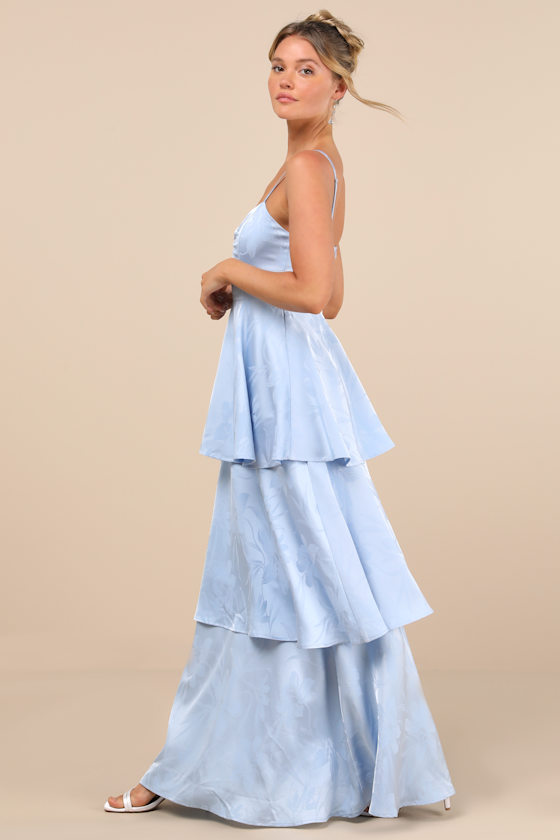 Prigette Light Blue Jacquard Tiered Maxi Dress 3
