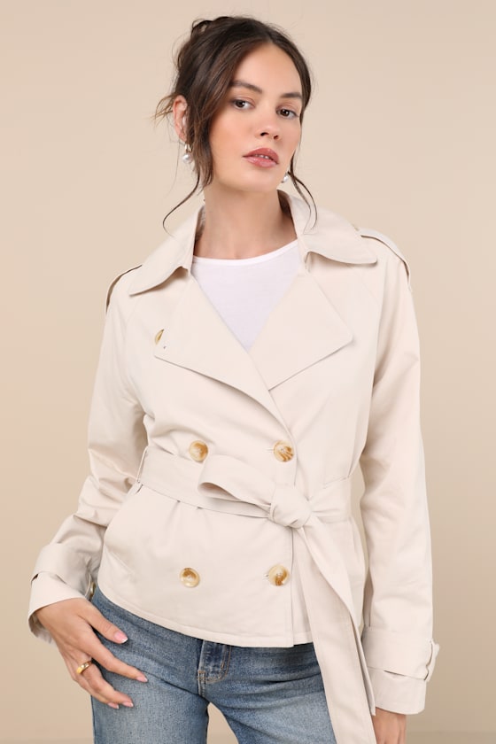 Lulus Lianna Beige Cropped Trench Coat In Beige